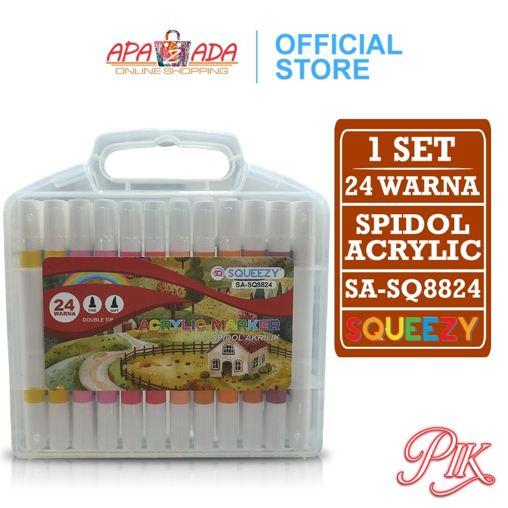 

Spidol Akrilik Dual Tip [1 Set - 24 Warna] / Pena Cat / Acrylic Marker Squeezy SA-SQ8824