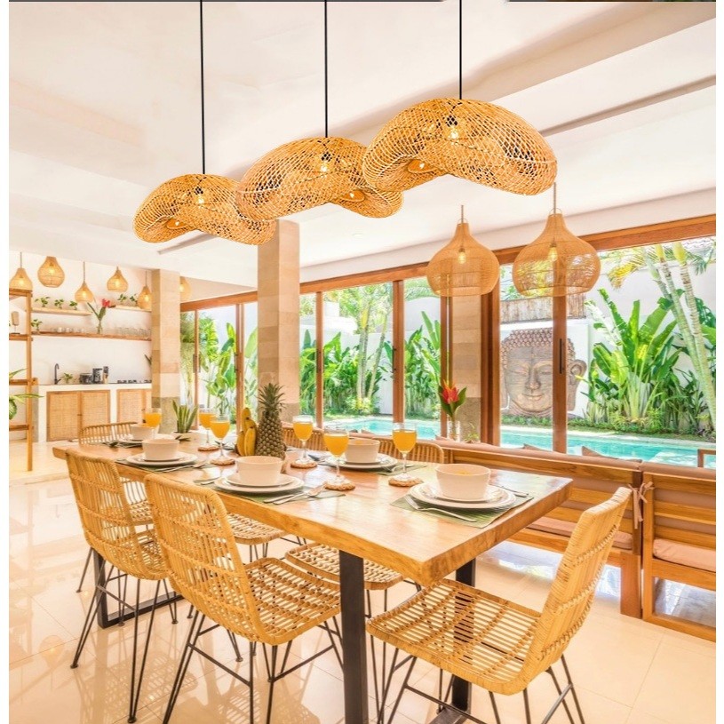 kap lampu rotan gantung cafe minimalis modern bahan rotan