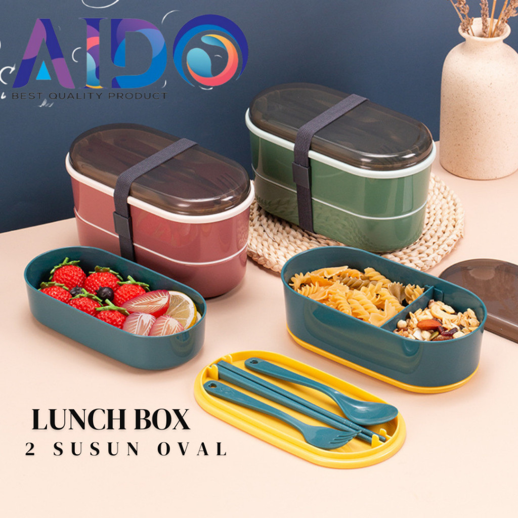 Lunch Box Set Kotak Bekal Makan Jerami Gandum kotak makan Anti Tumpah Free Sendok dan Garpu  31003