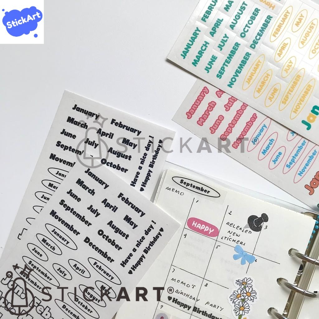 

[STICKART] TRANSPARANT Stiker bulan/monthly sticker/ stiker jurnal/ planner sticker BAHAN DAN KWALITAS PREMIUM