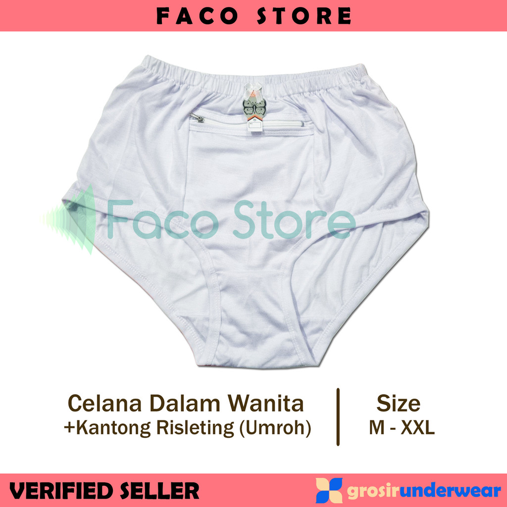 F96 Celana Dalam Wanita Umroh ADILER (Ada Kantong Risleting) Warna Putih Size M L XL XXL - Women Und