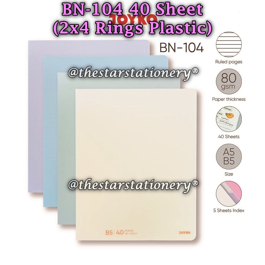 

(1 Biji) GABUNGAN Map Binder JOYKO BN-104B5 BN-104A5 40 Sheet 2x4 Rings Plastic / Binder Note BN-104