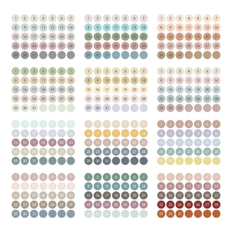 

12sheets Number Date Sticker 365 Daily Days Label Stickers Planner Kawaii Agenda Diary Journal Index Stickers Korean Stationery