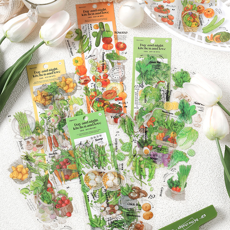 

6 pcs/lot vegetable Stickers aesthetic Decorative Stick Labels journaling Album Scrapbooking Collage material