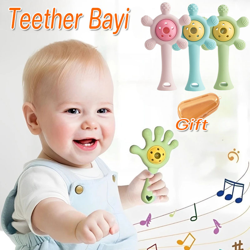 Silicone Rattle Teether Mainan Mainan Bersuara Untuk Bayi  Bpa Free Silikon Mainan Kerincingan Gigitan Bayi Free Box