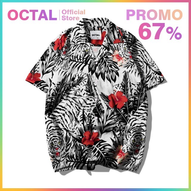 OCTAL - Kemeja Motif Pattern Pantai Printing Kasual Pria - Wanita KMP-0162