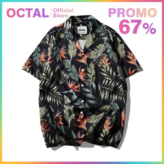 OCTAL - Kemeja Motif Pattern Pantai Printing Kasual Pria - Wanita KMP-0167