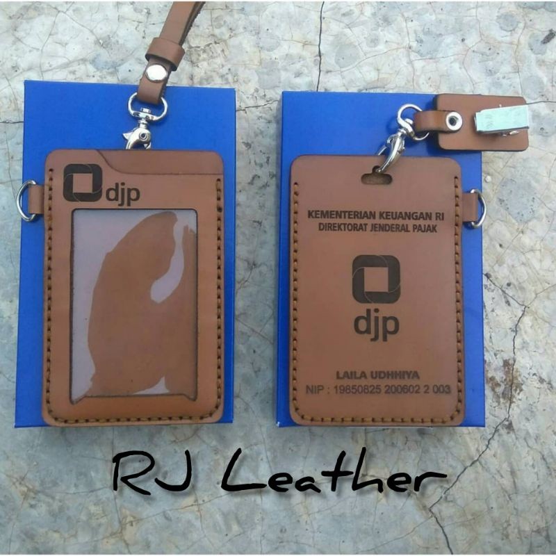Lanyard ID Card Custom || ID Card Holder Custom Logo DJP || Gantungan ID Card Kulit Asli
