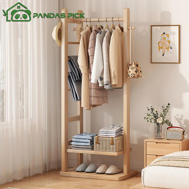 Baju kayu Stand/Double Rod Rak Gantung/Rak Gantungan/Baju Serbaguna Gantung Baju Bambu