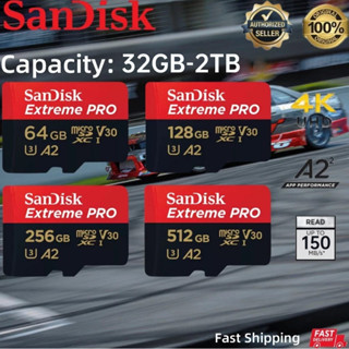 AL Fashionable Store SanDisk extreme Pro micro sd 32/64/128/256/512GB 1TB 2TB A2 Kelas 10 kartu UHS-