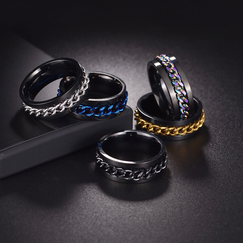 Chain Ring By The Goats Dept / Cincin Titanium Stainless Anti Karat Rantai Berputar viral cewe cowo