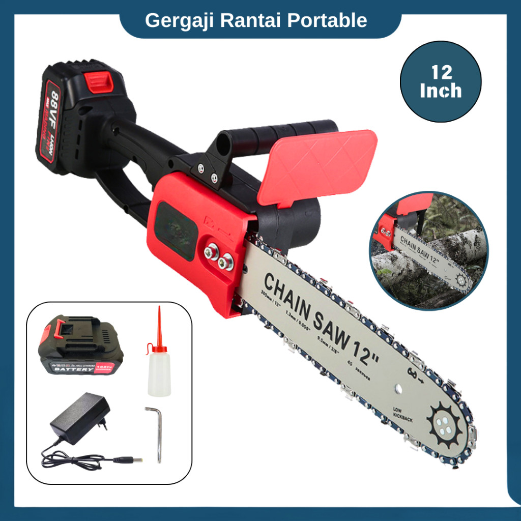FULSET Voda Gergaji Chainsaw Cordless 12 Inch Gergaji Baterai Gergaji Listrik Rantai Elektrik 21 vol