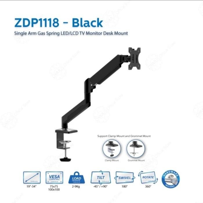 Bracket TV Monitor Gas Spring Oximus ZDP1118 Tilt Swivel ZDP 1118 - Putih