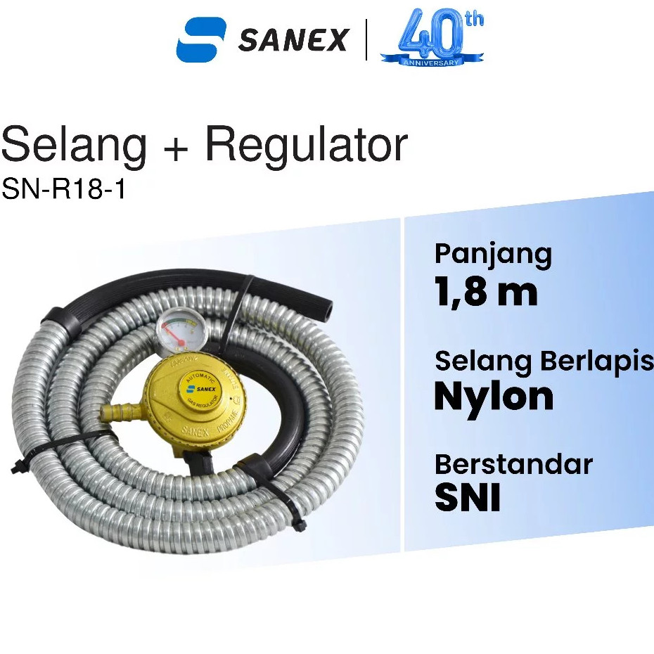 Sanex Paket Selang Gas Fleksibel dan Regulator Kompor Gas Meter Tekanan Rendah Otomatis - SNR181 ter