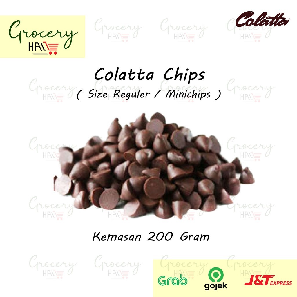 

CHOCO CHIPS COLATTA KEMASAN 200 GR ( CHOCOCHIPS KERUCUT & MINI CHOCOSHIPS )