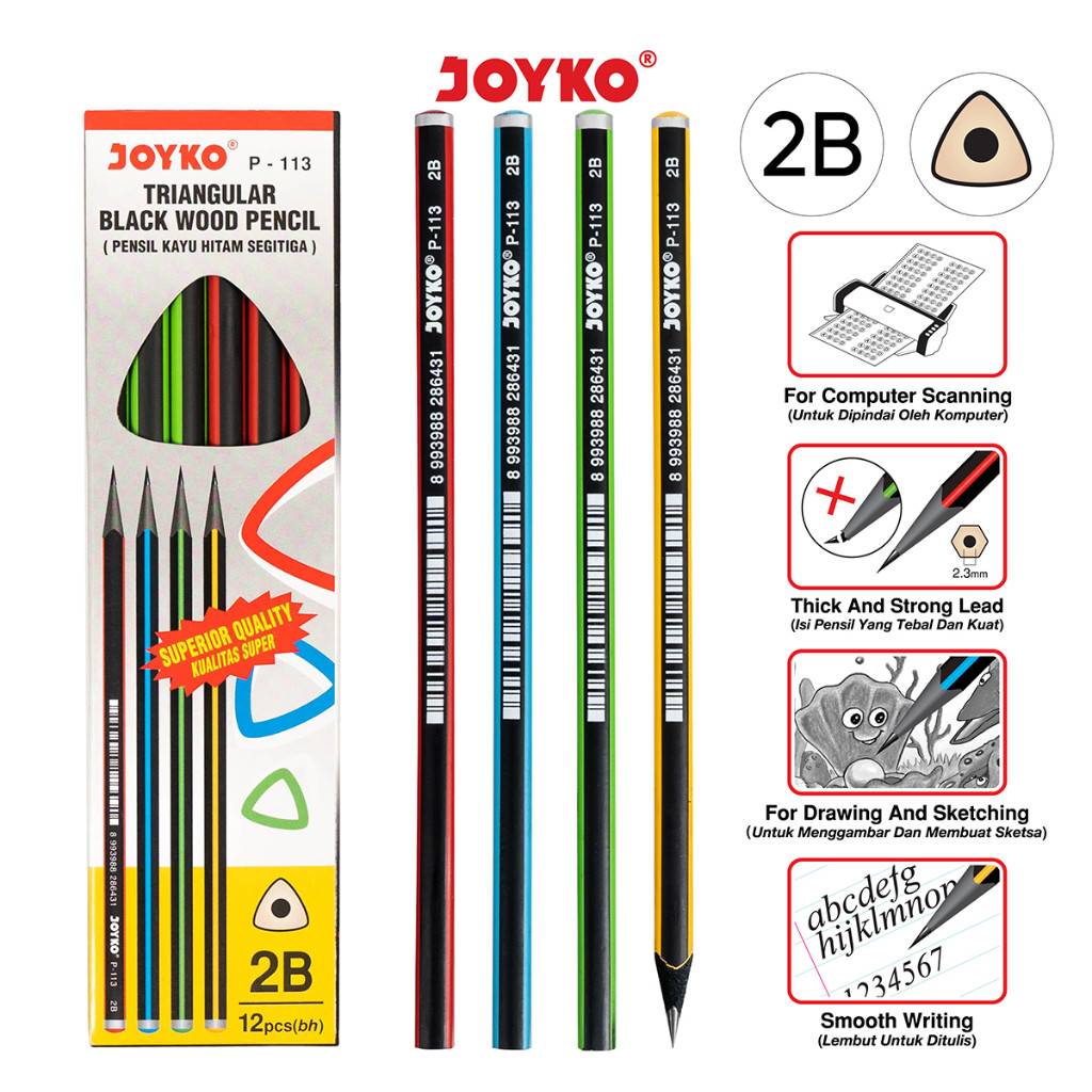 

Pencil Pensil Joyko P-113 2B 1 BOX 12 PCS - Pensil 2B Joyko P-113