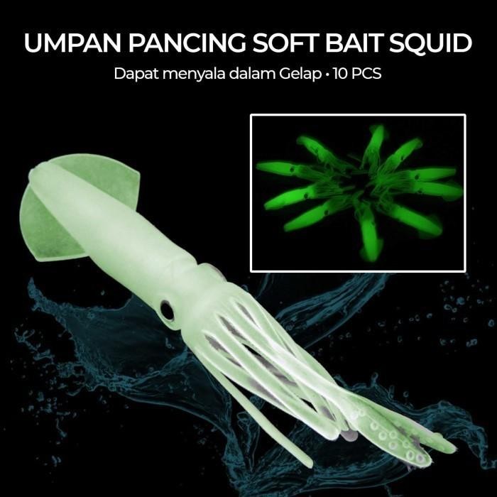 KGRD Umpan Pancing Luminous Squid Soft Bait Lure Silicone 10 PCS NMAN8U