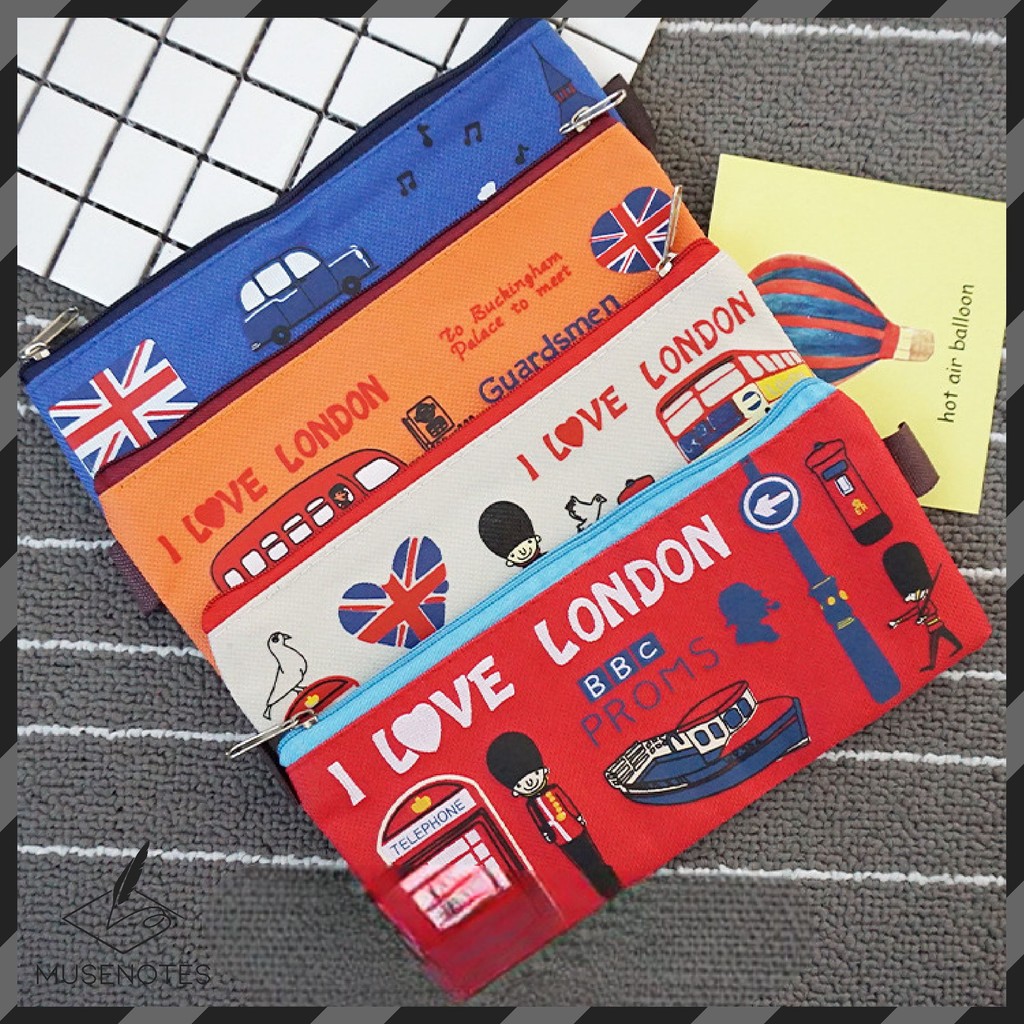 

MUSES Tempat Pensil I Love London Kotak Pensil Bahan Canvas Lucu dan Unik S-PC008