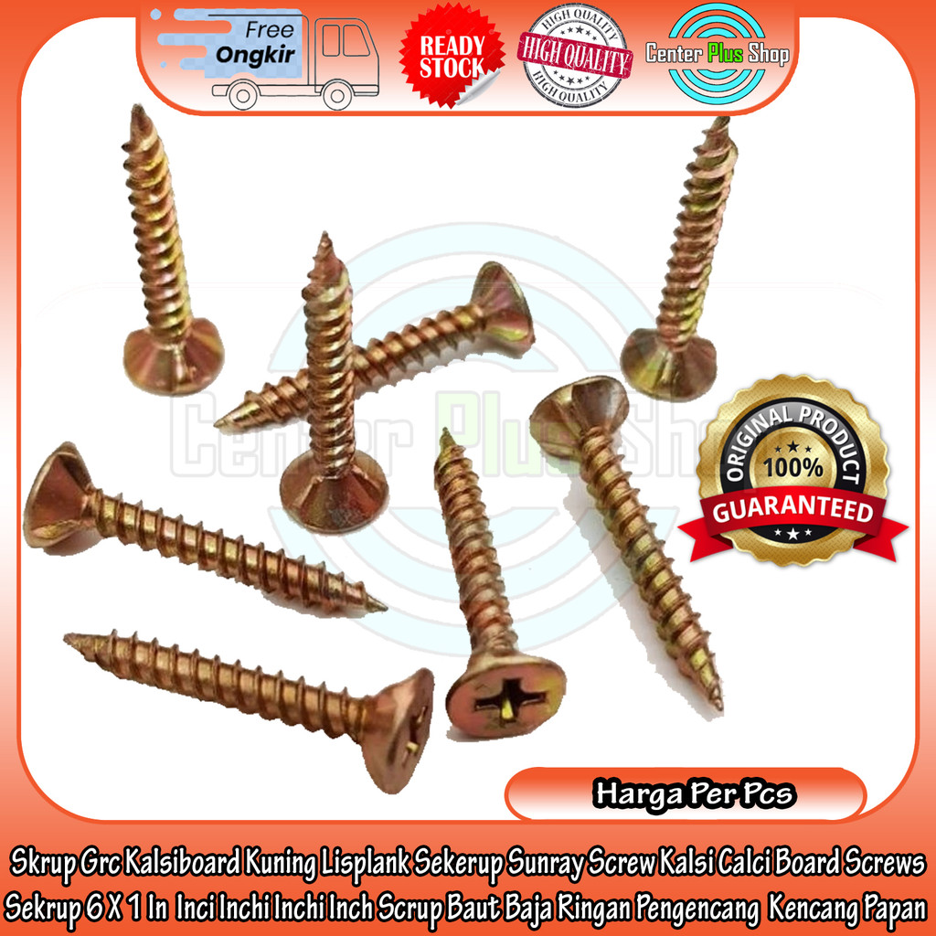 Skrup Grc Kalsiboard Kuning Lisplank Sekerup Sunray Screw Kalsi Calci Board Screws Sekrup 6 X 1 In I
