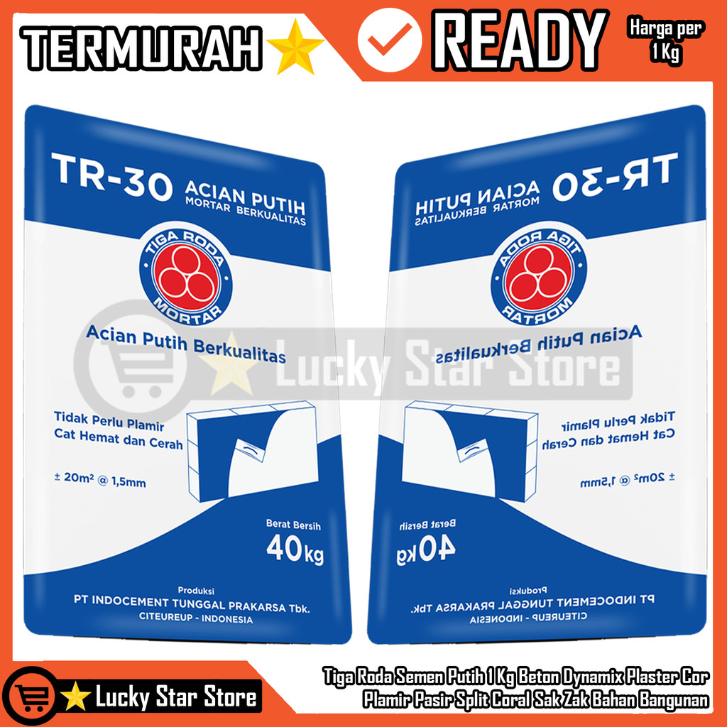 Tiga Roda Semen Putih 1 Kg Kilo Baturaja  Padang Pasir Split Koral Besi Kayu Sak Zak Decking Cement 