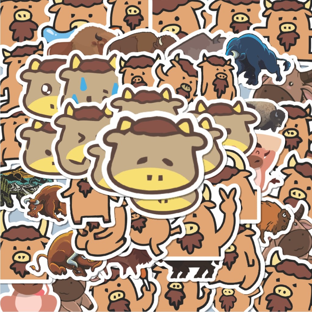 

100PCS Lucu Stiker Hewan Bison Stiker Aesthetic Stiker Anti Air Stikers Berperekat Waterproof sticker decal buat Motor Helm Buku Journal Koper Casing HP Laptop Botol Minum Hadiah anak