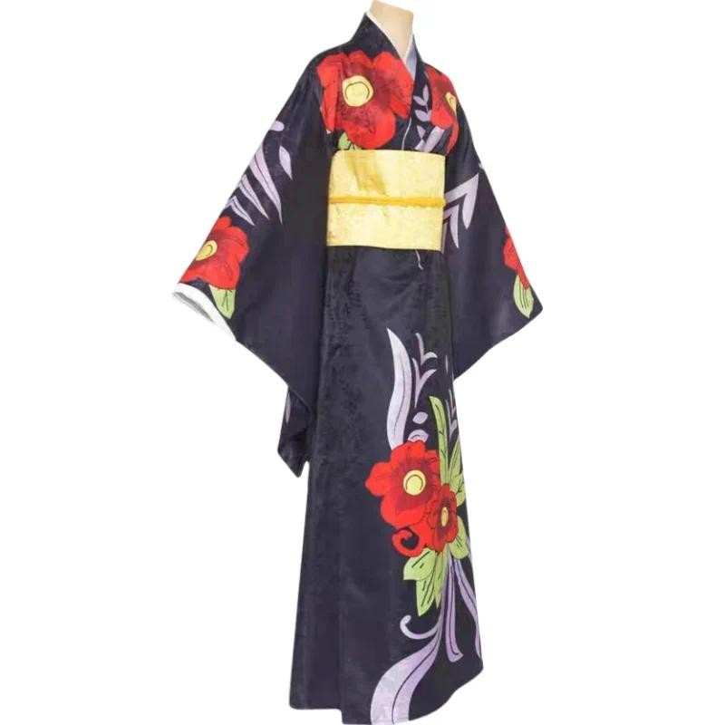 Tamayo Demon Slayer Anime Cosplay Costumes, Kimono violet, Noir,  eveux longs, Ceinture beige, Hallo