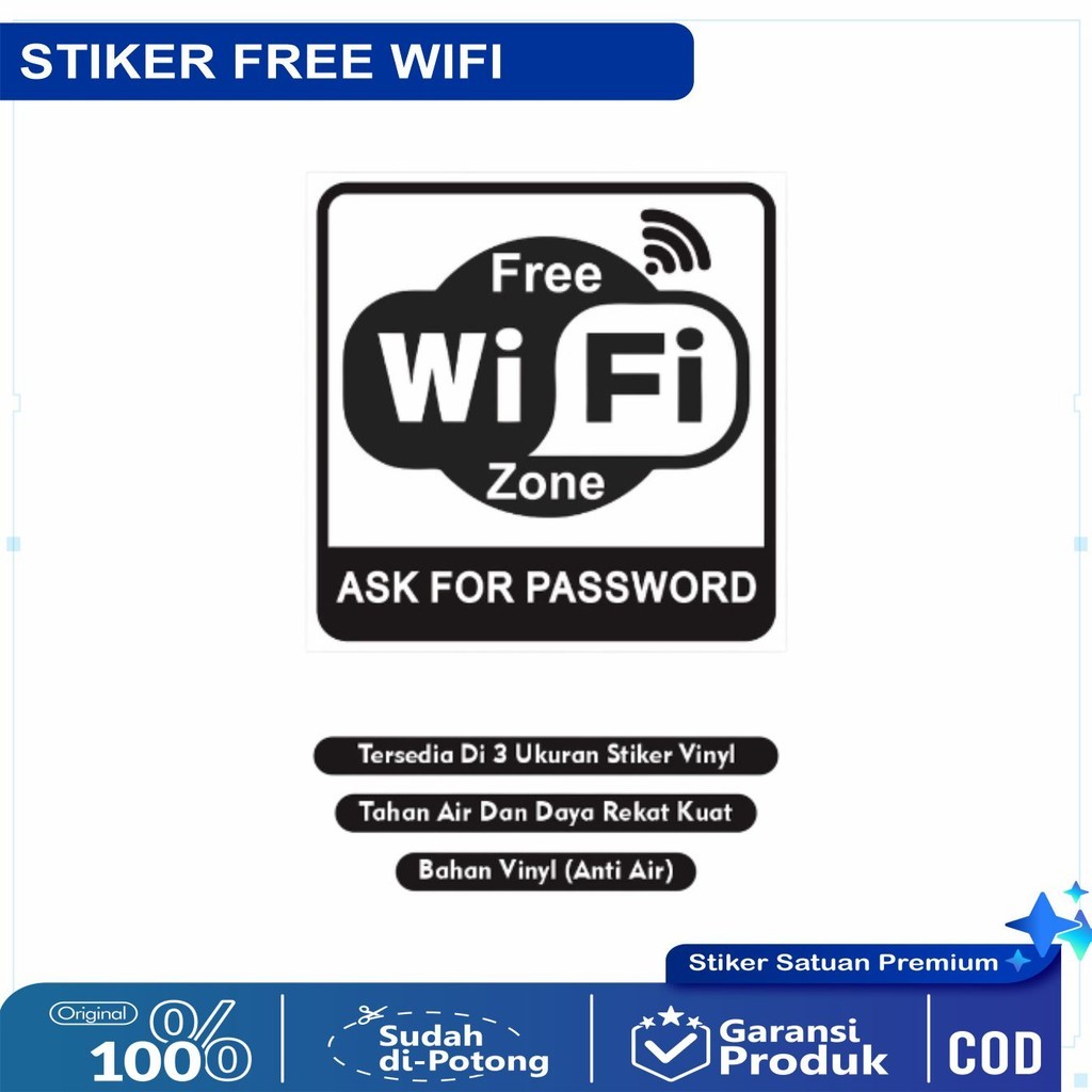

Sticker Free Wifi / Stiker Wifi Gratis / Sticker Free Wifi Cafe / Sticker Free Wifi Zone / Sticker Hotspot Free Wifi