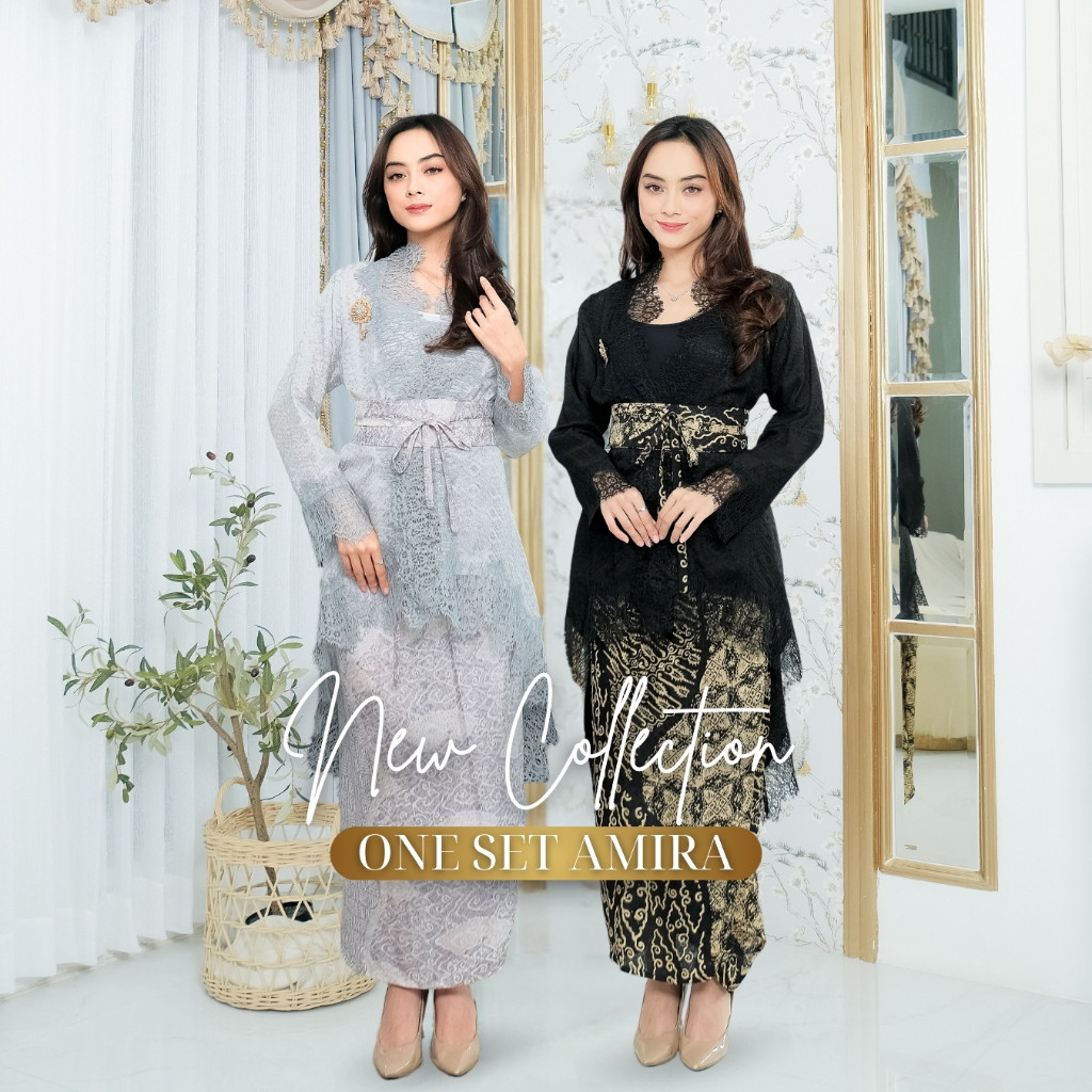 KINNAS - AMIRA OneSet Kurung Kebaya Modern Rok Lilit + Obi Belt - Kebaya dan Rok Lilit Viscose Batik