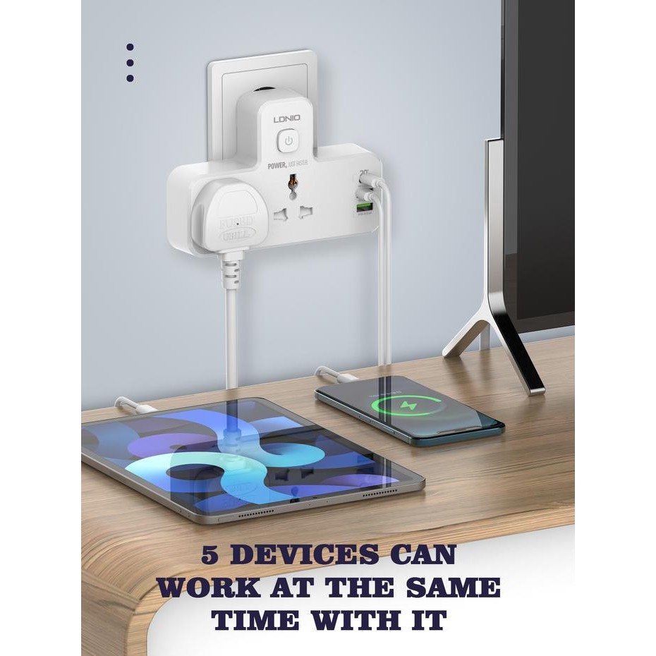 LDNIO Power Socket SE2435 SC2413 SC2311 LED Lamp 2 Socket 3USB Port - SC2311