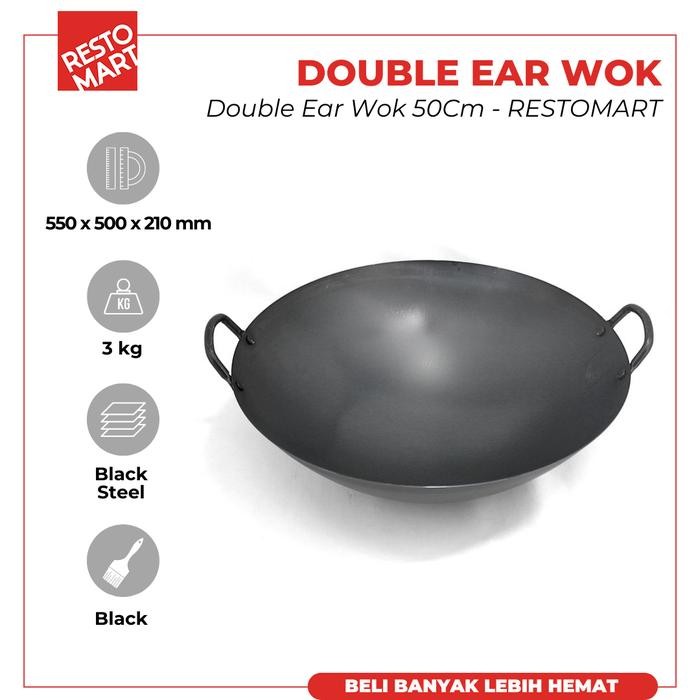 Wajan Baja Pre Seasoned / Kuali / Wajan Black Steel / Double Ear Wok 50 cm (2291084) (F12) - 1 pcs