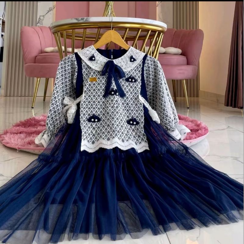 Gamis anak perempuan Bahan Brokat mix tille jelita dress model rompi 3-15 tahun Terkini/Terbaru