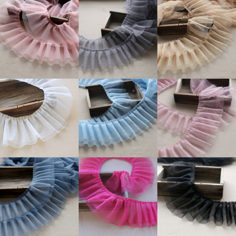 

Soft Pleated Double Layer Tulle Lace Clothing Home Textile Fabric Accessories DIY Kids Puff Skirt Ruffle Cuff Sewing Decoration