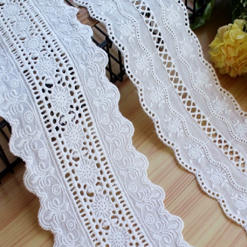 

Double Sided Cotton Embroidery Flower Lace Trim, 8cm, 11cm Wide, DIY Clothing Dress, Home Textile Accessories, 2Yard per Lot