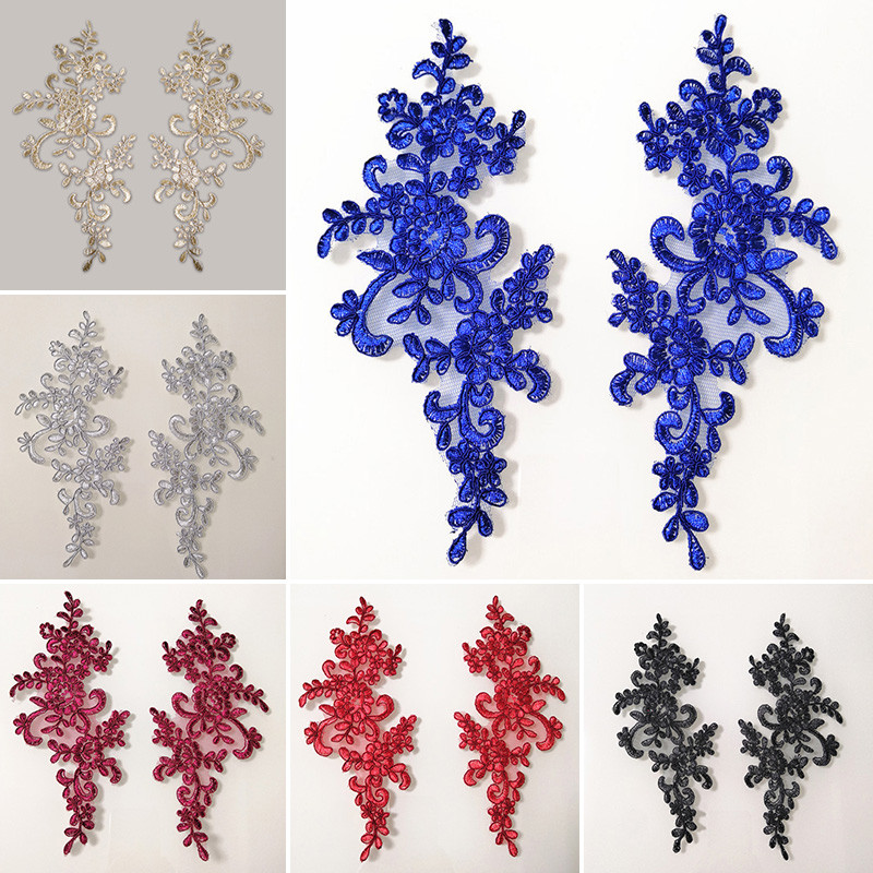

1Pair 3D Flower Floral Embroidery For Evening Skirt Lace Applique Fabric Patch Textiles Decoration Patch Sewing On Accessories