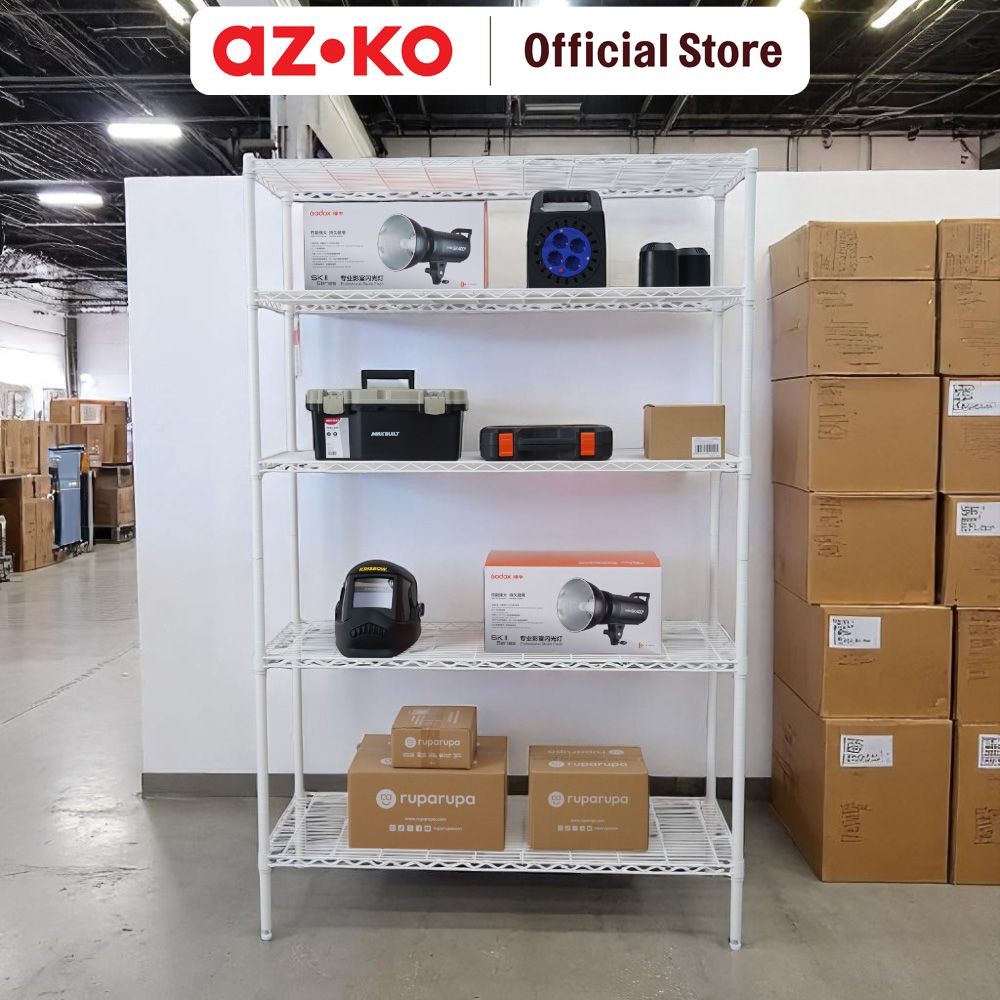 AZKO Rak Besi Serbaguna 5 Tingkat - Putih Storage Rack Metal Tempat Penyimpanan Serbaguna Rak Barang