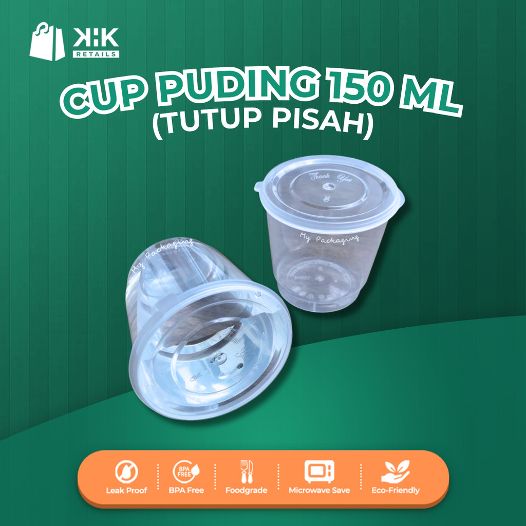 Cup Puding 150ml Tutup Pisah (25 pcs/Pack) Cup Plastik Merpati Bening – Food Grade & Ekonomis