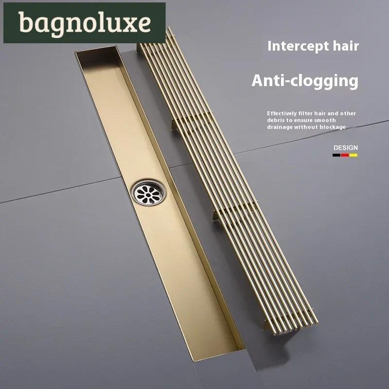 20-60CM 304 golden bamboo row high-end bathroom shower floor drain six-proof grille extended side ro