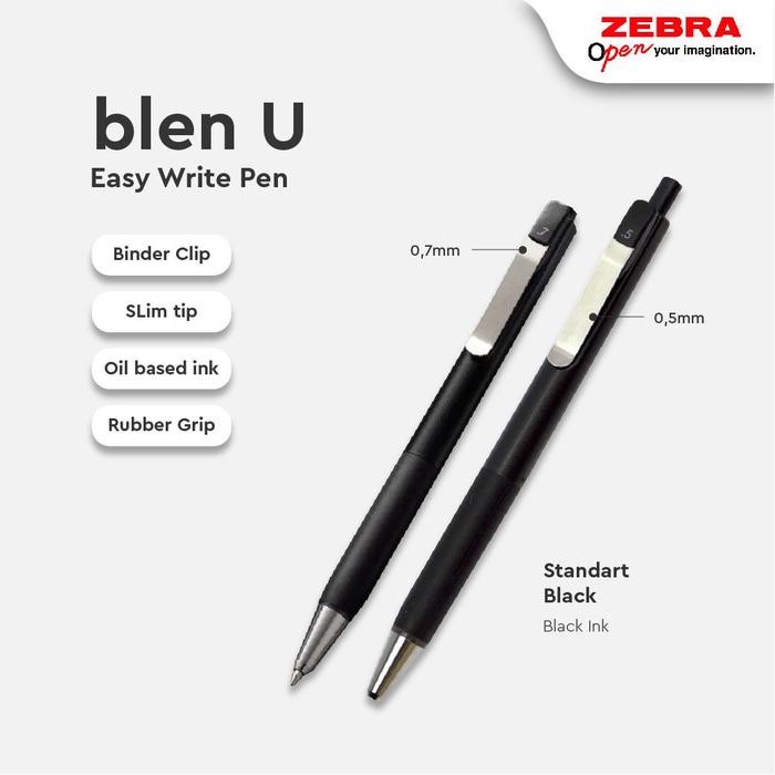 

COD Zebra Pulpen Blen U Oil Based Ink Alat Tulis Pulpen Retractable 0.5 mm dan 07.00 mm - 0.5 mm Hitam