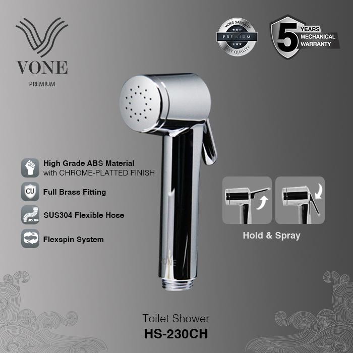 VONE Jet Shower Toilet Bidet Kamar Mandi Chrome Putih HS-230 ( VONE PREMIUM ) - HS-230CH