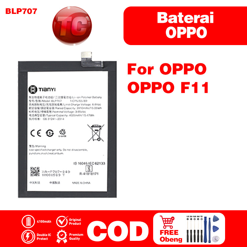 Original 100% Baterai OPPO F11 BLP707 3910mAh Baterai hp For OPPO Battery Batre Garansi 12 Bulan