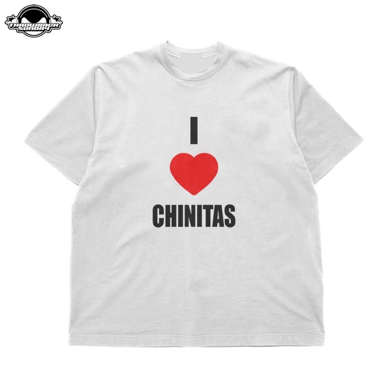 Saya suka Chinito/Chinita Kaos Katun Berat Vintage dengan Pola Cetak Lengan Pendek Pakaian Pria Atas