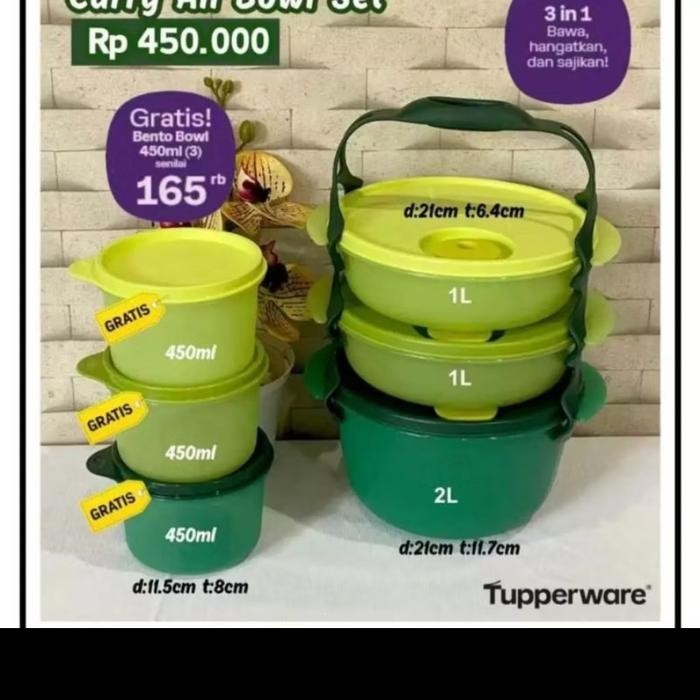 Rantang Tupperware CAB 3 susun free 3 bowl sesuai gambar - rantang + free