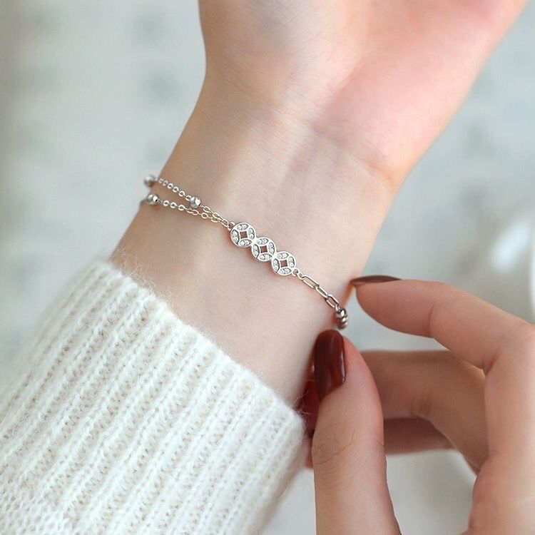 Koin Tembaga Keberuntungan 999 Perak Murni Gelang Perhiasan Wanita