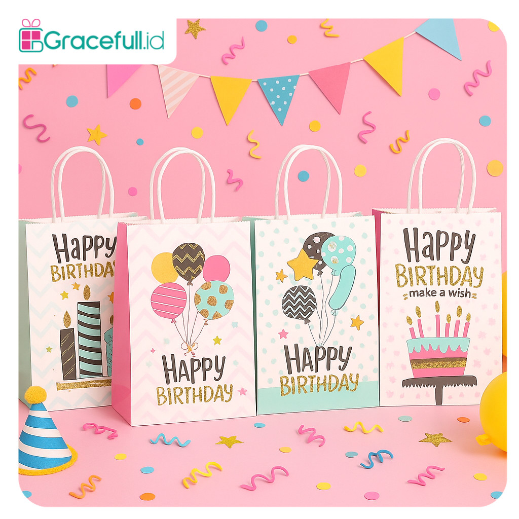 

Paper Bag Birthday / Paper Bag Kertas Hadiah Souvenir Ulang Tahun / Tas Goodie Bag Happy Birthday I AK02G1 - AK03G2
