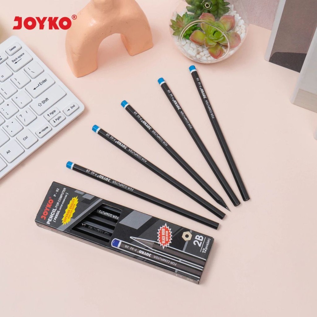 

KAWA Pensil 2B JOYKO P-92 Black Wood Lusin Isi 12 Pcs Kayu Hitam Untuk Komputer Pencil For Computer