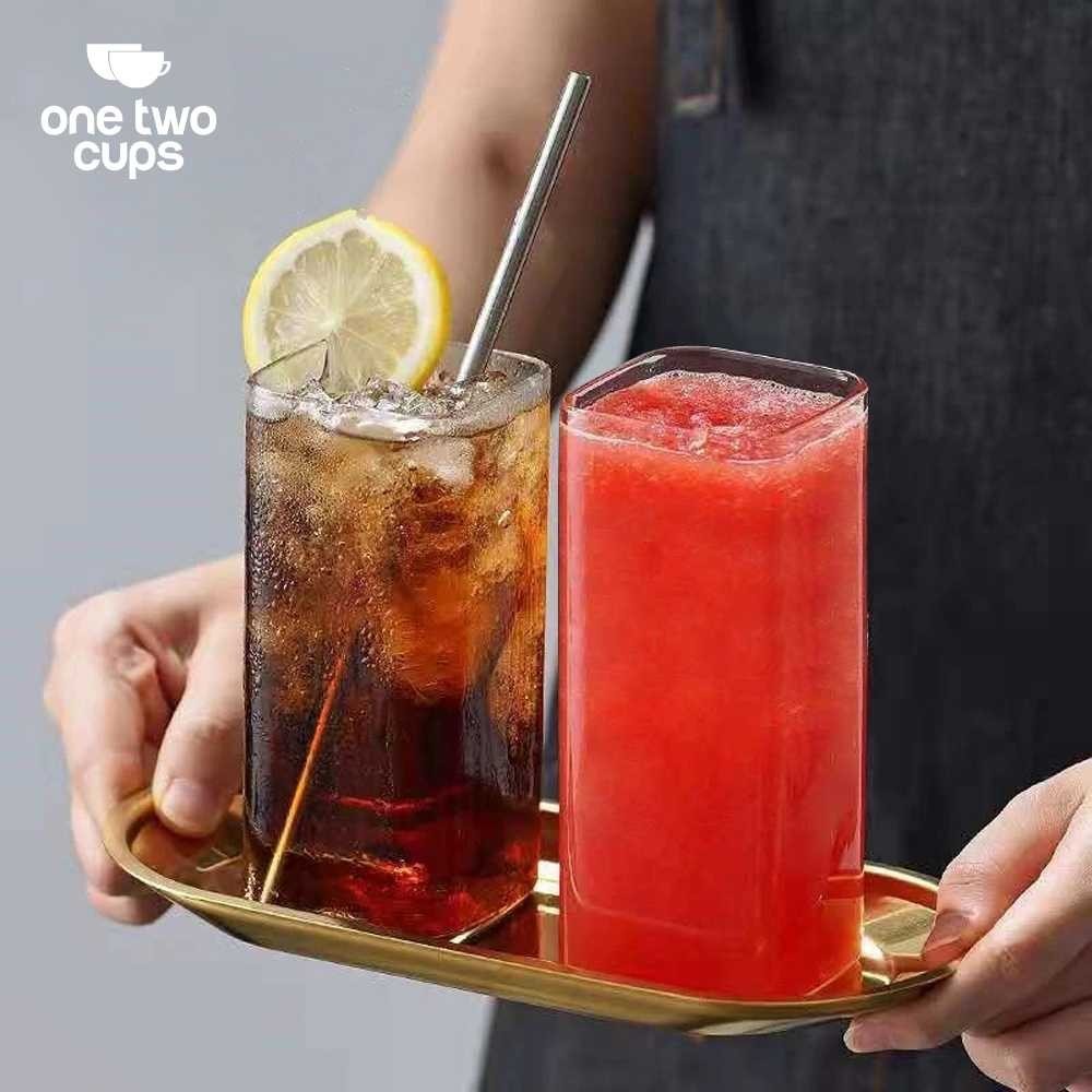One Two Cups Gelas Kotak Kaca / Kotak Minuman Jus Juice Aesthetic Square Glass 470ml / Gelas Kaca Ko