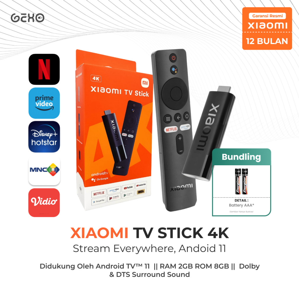 Xiaomi Mi TV Stick 4K UHD Android TV Stick Android 11 Garansi Resmi