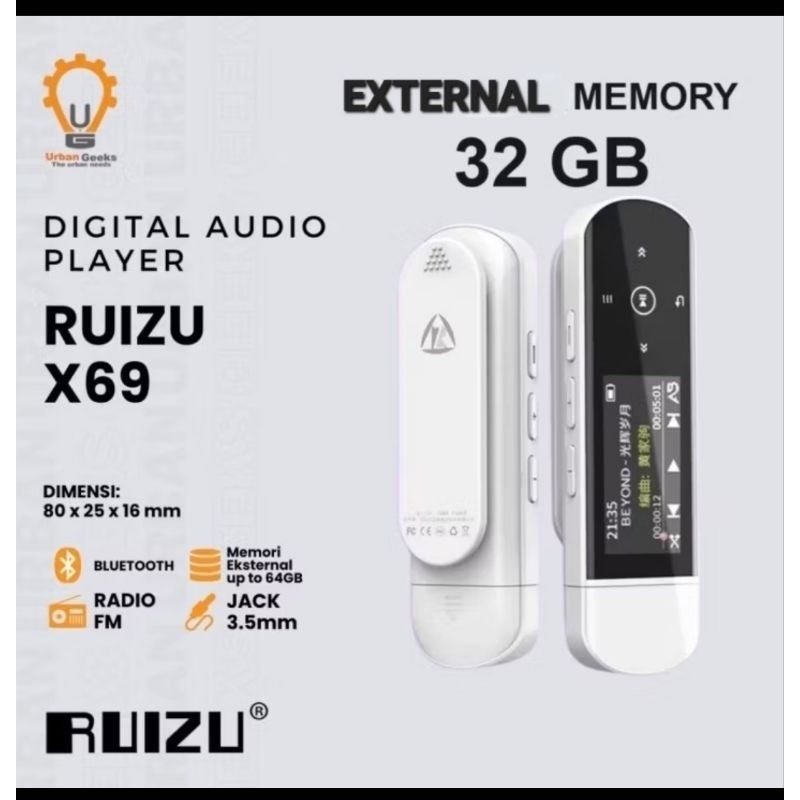 Original RUIZU X69 2 in 1 32Gb Bluetooth 5 MP3 Player Flashdisk DAP FM Pedometer VS X52 Benjie M9 te