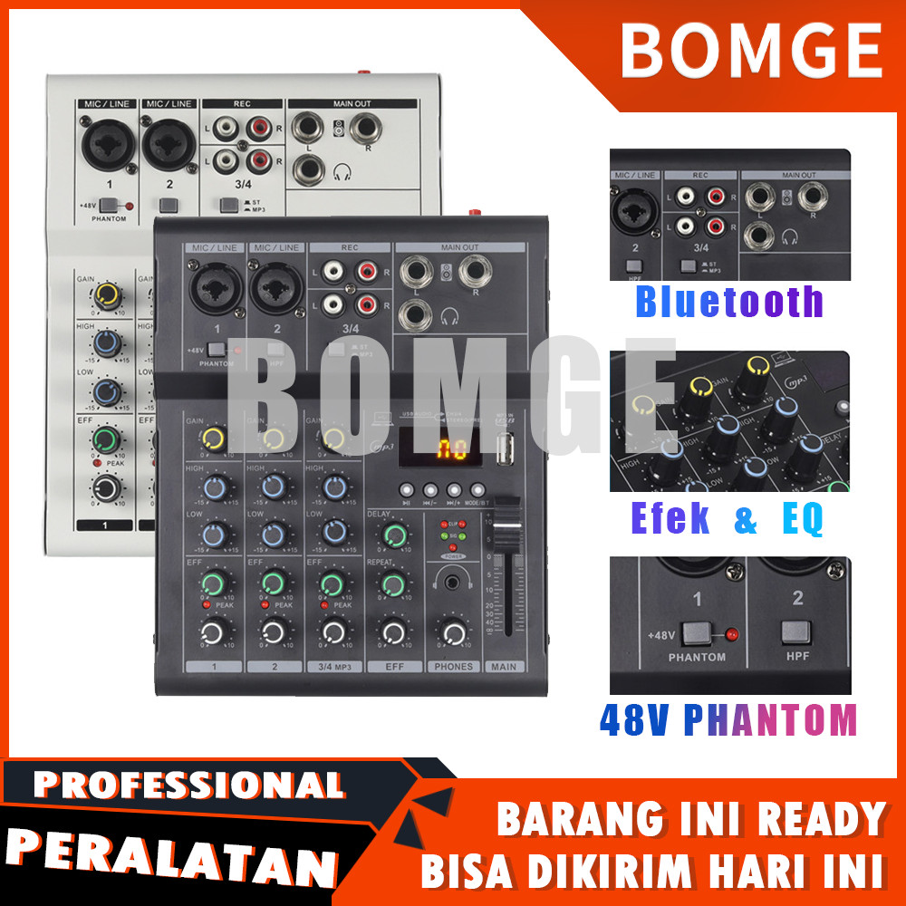 BOMGE Mixer 4-channel MET 4 metal bluetooth mixer mini, efek gema 48V, mixer logam, cocok untuk