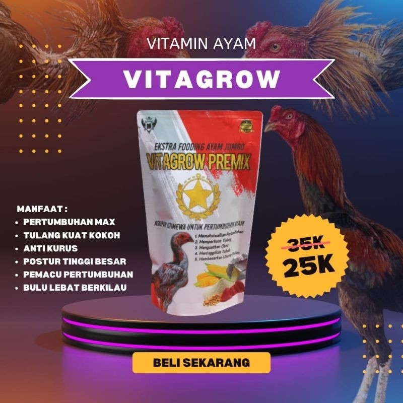 Booster Ayam Bangkok Top VITAGROW PREMIX 200g Vitamin Untuk Pemacu Pertumbuhan Muda Agar Cepat Besar